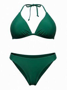 NWT Size M - Women's Green Solid Triangle Halter Bikini 2-Piece Swimsuit Set
